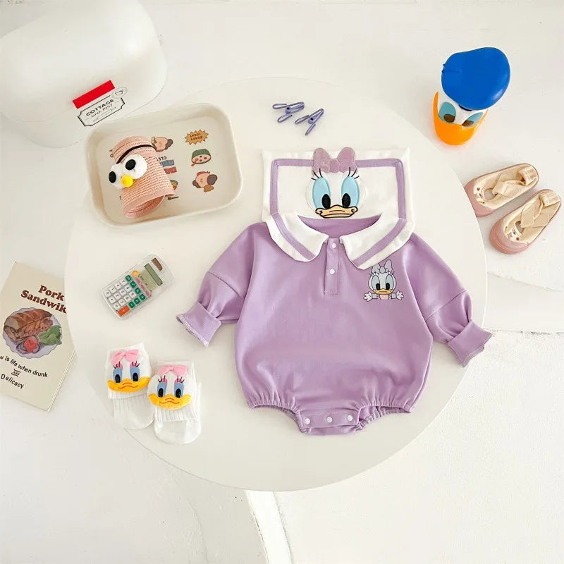Neugeborenen Baby Strampler Socke Hut 3 stücke Set Cartoon Donald Daisy Ente Kleidung Jungen Mädchen Overall Infant Kurzarm Body k732.
