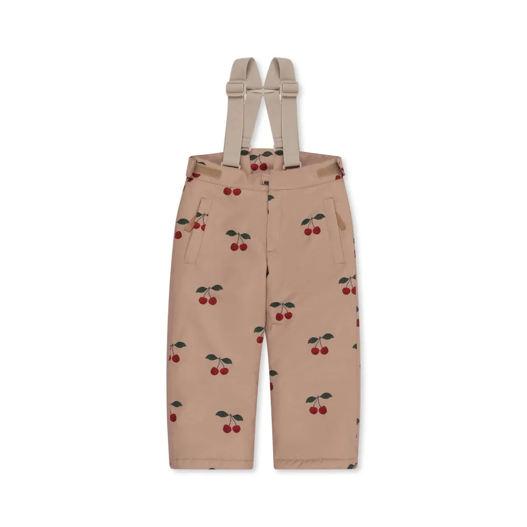 Konges Slojd 2025 Winter Baby Girls Cherry Hooded Ski Jackets Overalls Suits Sets Girls Waterproof Windproof Cold Resistant Coat.