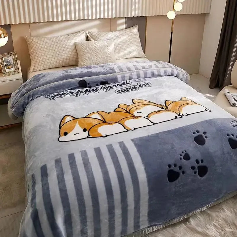 Classic Lily Print Blanket Double Thickened Autumn Winter Raschel Blankets Dormitory Bedrooms Comfortable Cold Resistant Bedding