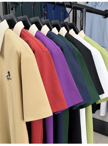 Designer brand fashion short sleeve polo shirt men luxury pony embroidery breathable summer color blocked high-end Paul T-shirt.