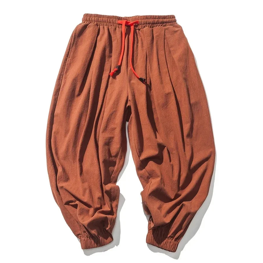 New Trendy Men Harem Pants Loose Oversized Style Cotton and Linen High Quality Jogger Sweatpants Casual Male Trousers.