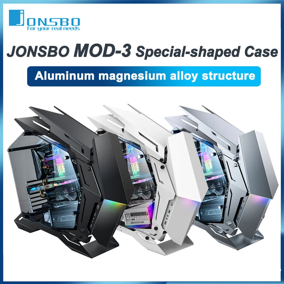 JONSBO MOD-3 Special-shaped Case All Aluminum Tempered Glass E-sports Mecha Theme Chassis E-ATX Motherboard 360 Water-cooled.