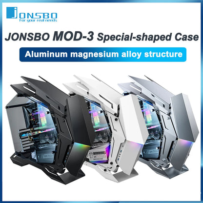 JONSBO MOD-3 Special-shaped Case All Aluminum Tempered Glass E-sports Mecha Theme Chassis E-ATX Motherboard 360 Water-cooled.
