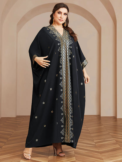 Wow! Langarm-Abaya in Übergröße mit Goldfolie – atemberaubendes arabisches Kleid, steigern Sie Ihren Stil für jede Veranstaltung!.