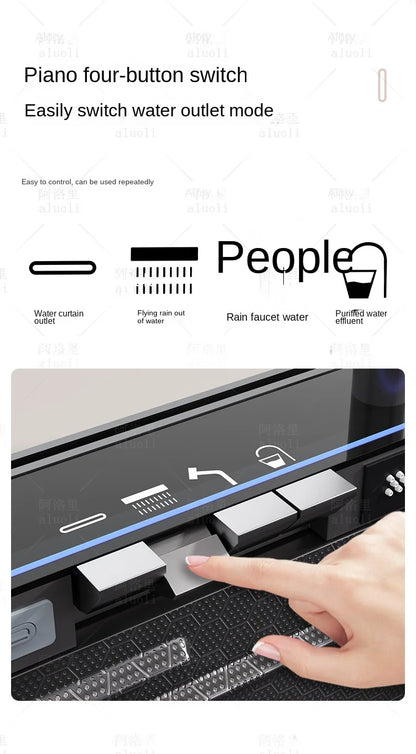 Kitchen 304 Stainless Steel Waterfall Sink, Large Single Slot, Digital Display Embossed Washing Basin Household Dishwashing Sink