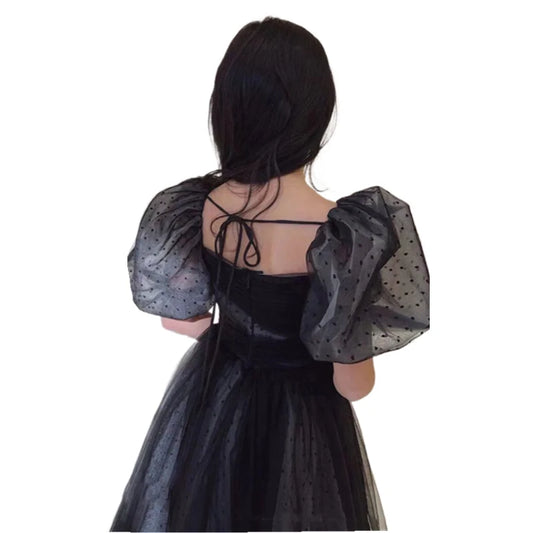 Mädchen Abendkleid für Kinder Elegante Schwarz Vintage Puff Hülse Kleider Teenages Party Kleider Kinder Violine Leistung Vestidos.