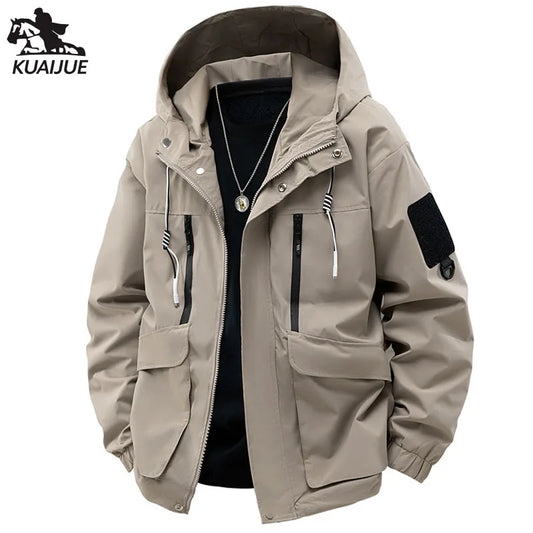 Jacket Mens Spring autumn New men jacket printing hooded Jackets casual coat Men's business coats Size M-4XL 5XL Hat detachable.