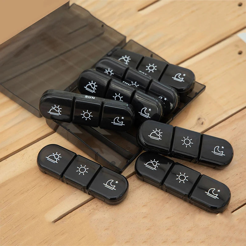 Weekly 6/7/8/10/21 Grids Pill Box Medicine Organizer Black Plastic Storage Box Container Portable Pill Case