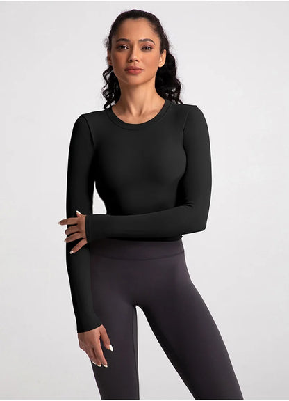 Cloud Hide Black Beauty Back Yoga Shirts Women Long Sleeve Blouse Plus Size Sports Gym Fitness Top Running T-Shirt Workout Shirt.