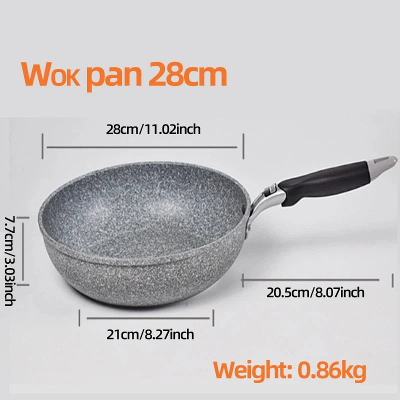 Durable Stone Frying Pan28/26/24/20cm Wok Non-stick Pan Skillet Cauldron Induction Cooker Pans Pancake Egg Gas Stove Home.