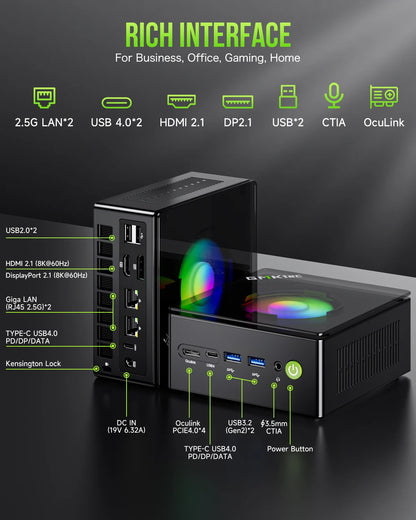 GMKtec Gaming Mini PC K11 K8 Plus M7 AMD Ryzen 9 8945HS 8845HS 6850H Computers PC Oculink WiFi 6 USB3.2 USB-C 4.0 BT5.2 DP HDMI.