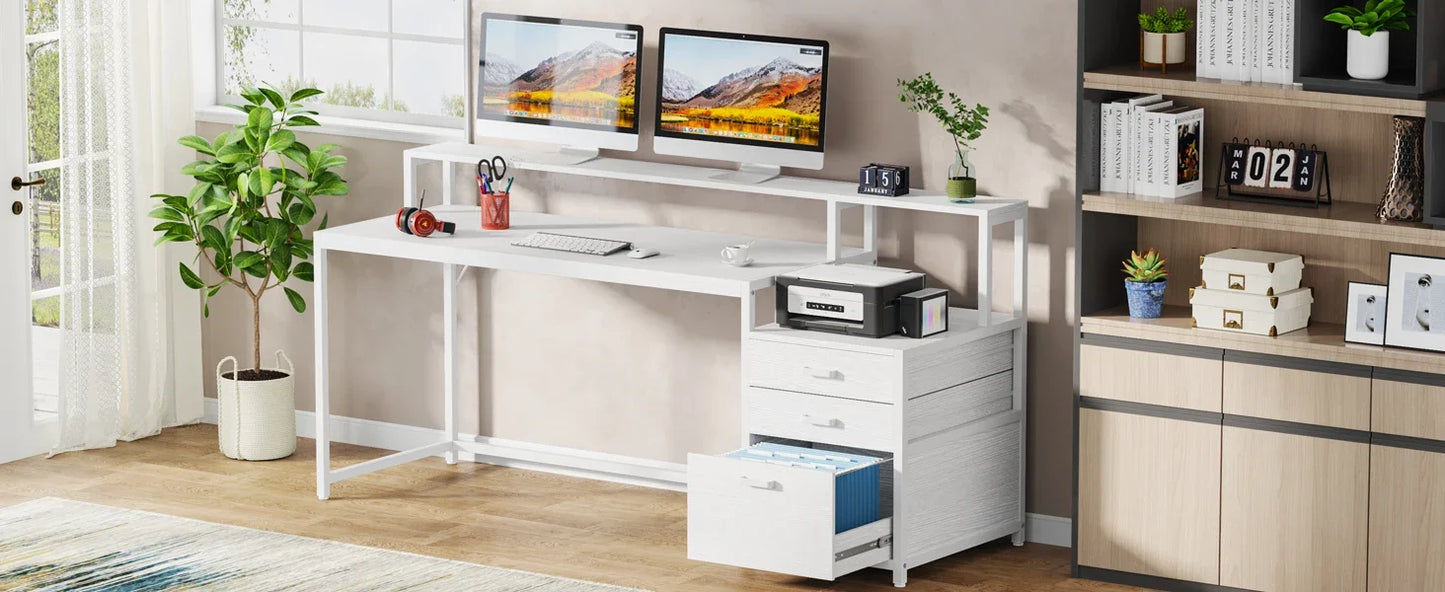 Tribe signs 63-Zoll-Computertisch mit Akten schubladen schrank, ergonomischer Schreibtisch mit Monitorst änder, industrieller Computer tisch