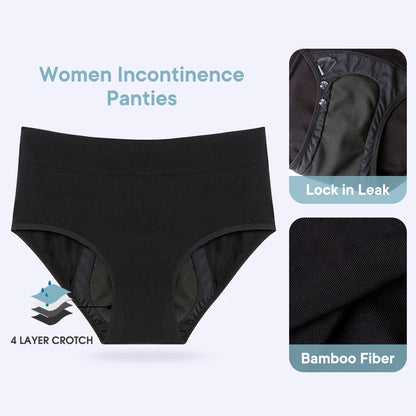 Women Incontinence Underwear Bamboo Fibre High Absorbency Reusable Washable Leakproof Panties for Bladder Leakage.