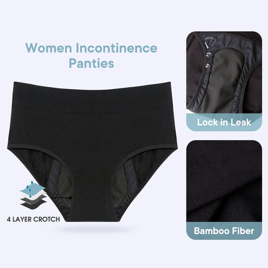 Women Incontinence Underwear Bamboo Fibre High Absorbency Reusable Washable Leakproof Panties for Bladder Leakage.