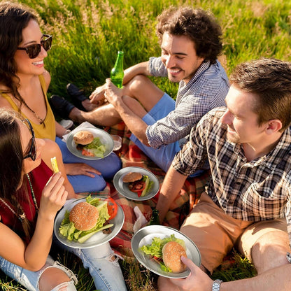 3pcs Stainless Steel Plate Set 8 inch 6 inch Ultra-Portable Dinnerware Set Plates for Outdoor Camping Hiking Picnic BBQ Beach.