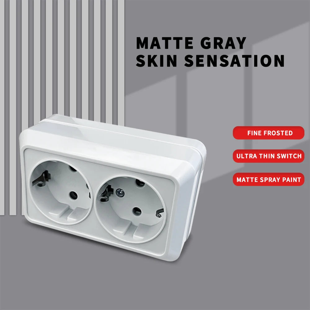 WESA Weiße Wandoberfläche, 2-Steckdosen, EU-Außensteckdosen mit Erdungssteckdose, flammhemmende Farbe aus Kunststoff.