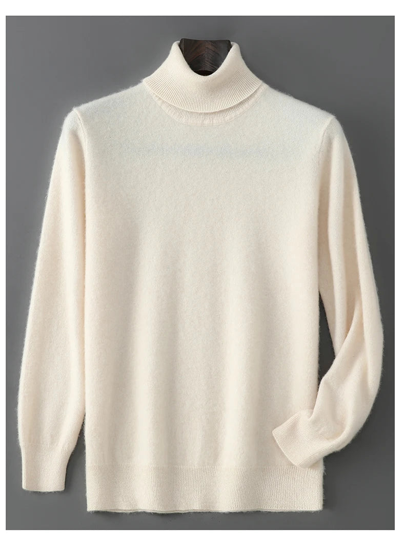 2025 Autumn/Winter High Collar Men's 100% Pure Wool Stylish Youth Loose Knitted Outerwear Flip Collar Casual Base Men's Sweaters.