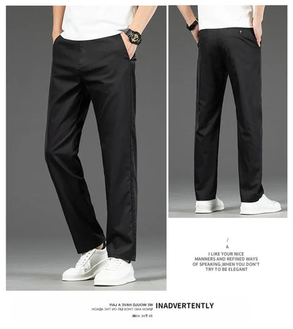 Thin Men Bamboo Summer Pants Casual High Quality Business Classic Fashion Stretch Slim Formal Straight Trousers Black Gray Khaki