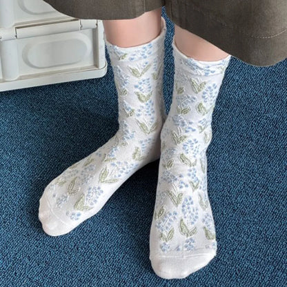 Autumn Winter Long For Women Retro Harajuku Relief Print Daily Casual Streetwear Cute Socks Fashion Japanese Style Women's Socks.