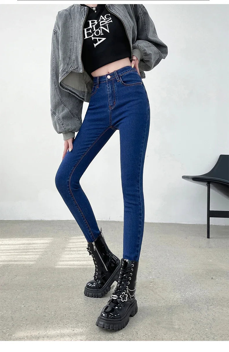 Spring and Summer Women's Casual Office Tight Solid Color Jeans Stretch Sexy Fashionable Classic Slim Fit Denim Pants Female.