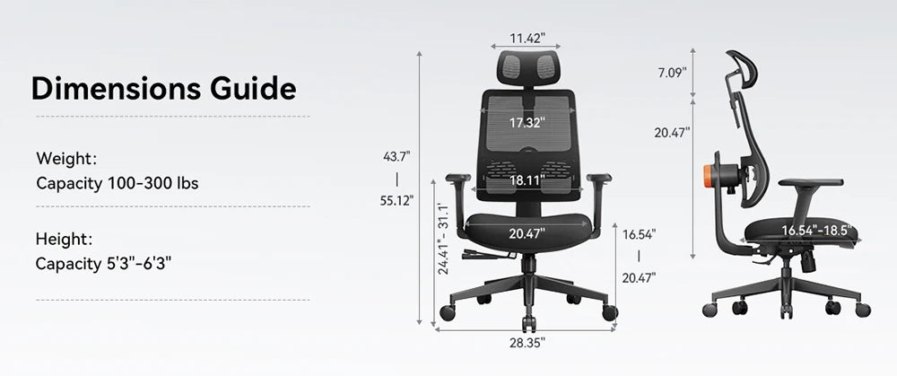 NEWTRAL MAGICH003 Ergonomischer Bürostuhl, automatisch ausgestellte Rückenlehne, adaptive Unterrückenstütze, Sitztiefe mit verstellbarer Kopfstütze
