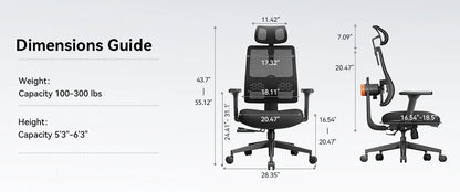 NEWTRAL MAGICH003 Ergonomischer Bürostuhl, automatisch ausgestellte Rückenlehne, adaptive Unterrückenstütze, Sitztiefe mit verstellbarer Kopfstütze