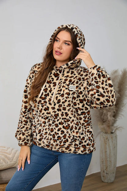 Kapuzenpullover für Damen, große Größe, Reißverschluss-Sweatshirts, ethnischer Druck, flauschiger Streetwear-Pullover, Herbst-Winter-Rollkragenpullover.