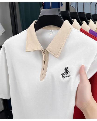 Designer brand fashion short sleeve polo shirt men luxury pony embroidery breathable summer color blocked high-end Paul T-shirt