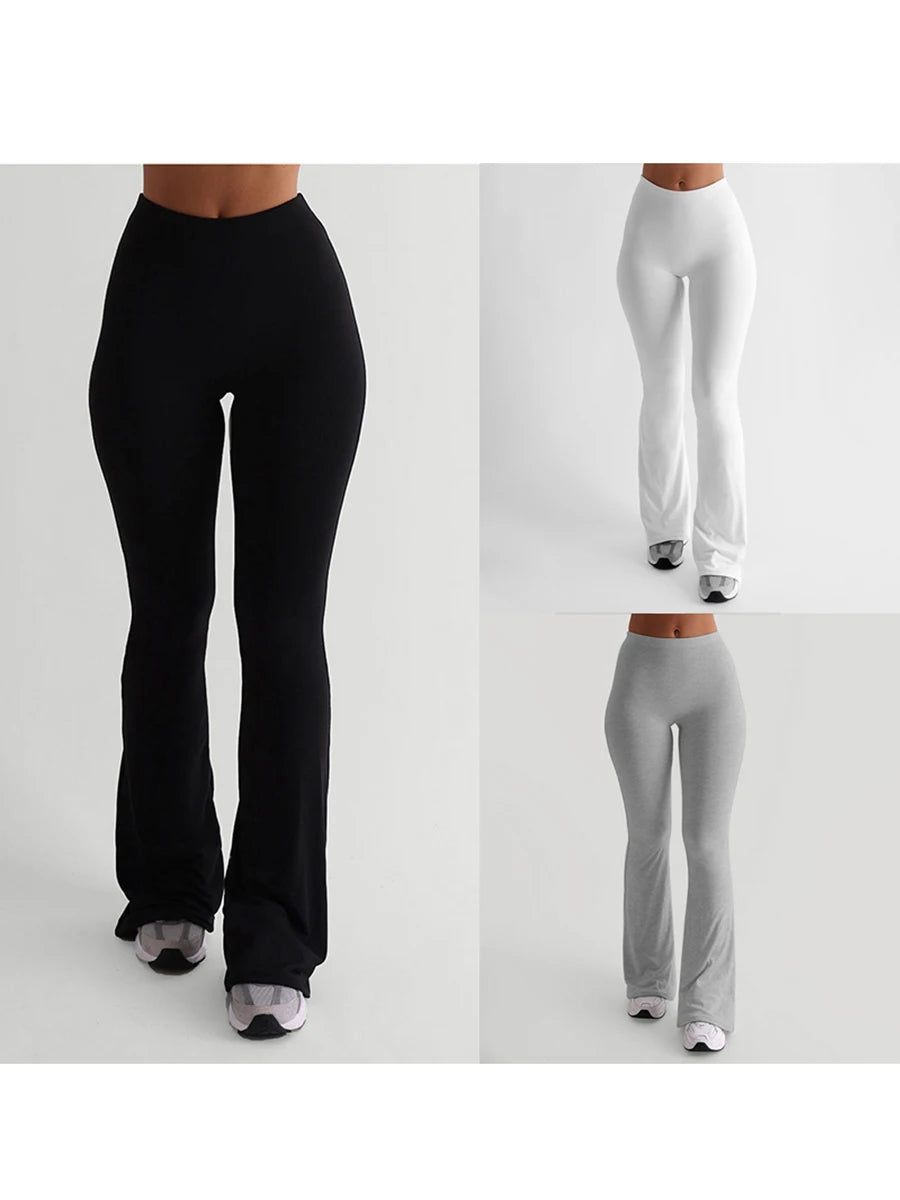 Frauen Casual Solide Farben Hohe Taille Schlaghosen Trendy Bootcut Hose Ausgestellte Leggings Hosen für Streetwear.