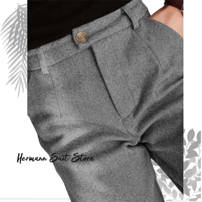 Herringbone Elegant Men's Formal Pants Premium Quality Men's Light Business Formal Pants High-Waisted Straight Leg Trousers.
