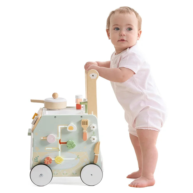 ROBUD Wooden Baby Push Walker Learning Walking Toys Adjustable Height Walker with Decelerator Montessori Toys for Baby age 1+.