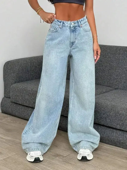 Retro High Waist Commuter Light Color INS Straight Leg Slimming Versatile Wide Leg Floor Length Pants Jeans.