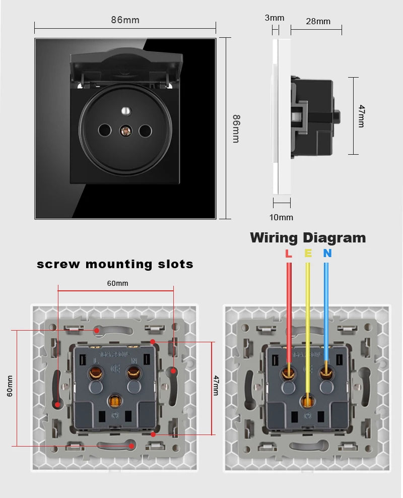 Nywp Französisch standard stecker, glas wallboard, Französisch netzteil, 16a 220V erdung buchse, kind schutz tür.