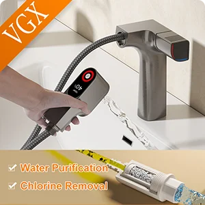 VGX Purified Bathroom Faucets Pull Out Water Filter Tap White Basin Mixer Sink Faucet Gourmet LED Display Brass Tapware Crane