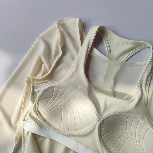 Sexy Mesh Slimming Yoga Suit for Women Gathering Together Sports Bra Fake Two Pieces of Quick Drying Training Pilates Cover Up.