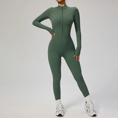 TRY TO BN Sports Yoga Jumpsuit Long Sleeves Zipper Sportswear Fitness Pants Workout Bodysuit One Piece Tights Women Gym Clothing