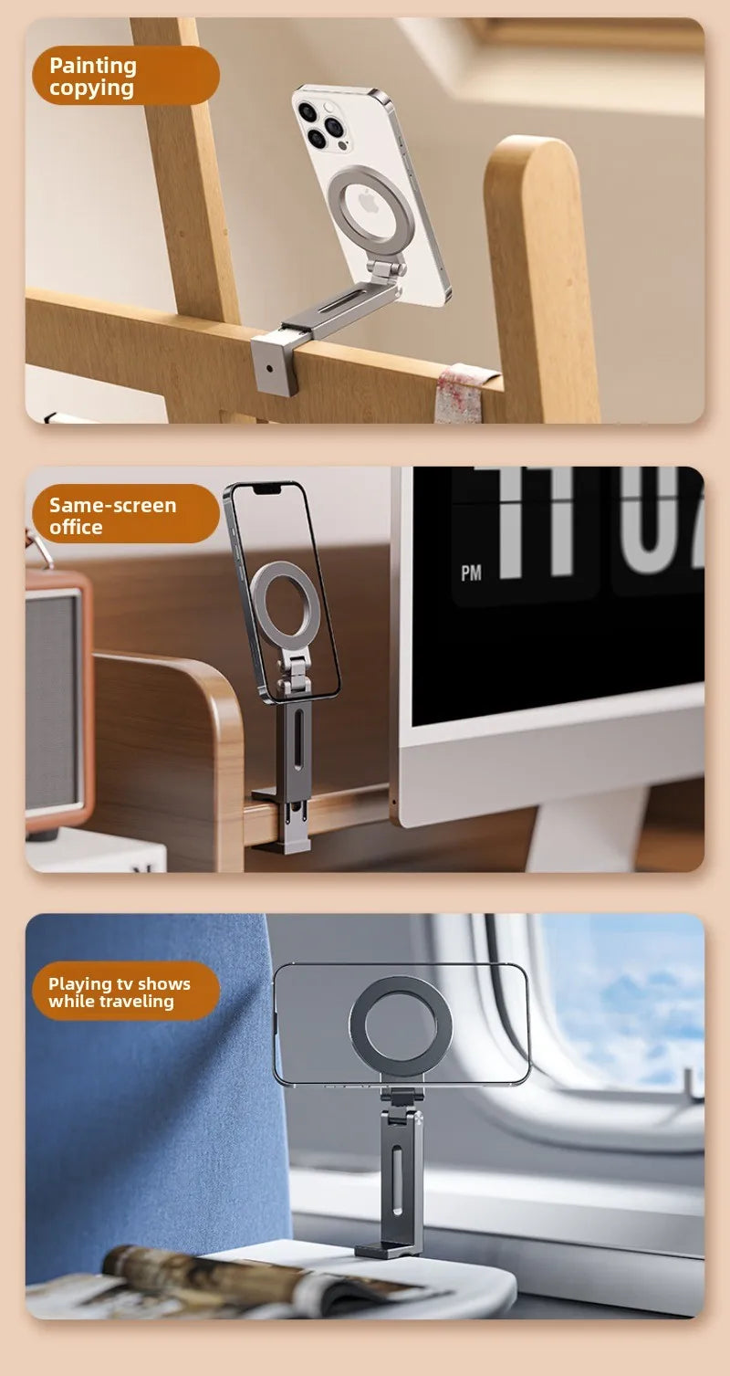 Universal Magnetic Phone Holder Travel Essentials Multi-axis Rotation Hands-Free Airplane Phone Mount Desktop Clip for Phone.