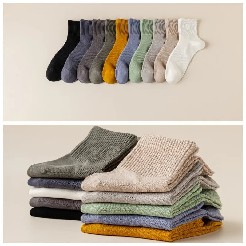5/10 Pair Men's  Cotton Socks High Quality Breathable Mesh Socks Durable Solid Color Casual Socks Fashion Dress Socks Man.