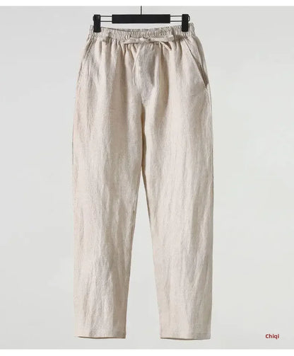 Casual Men's Linen Pants Loose Fit Cotton Linen 3/4 Length Pants Chinese Style Men's Material.