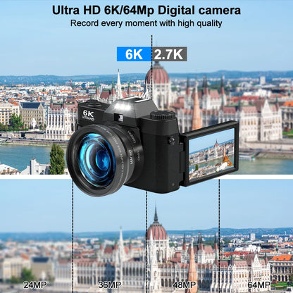 Ourlife 6K Compact Digital Photography Camera 64MP 16X Digital Zoom 180° Flip Screen WiFi Vintage Vlog Video Recorder YouTube.