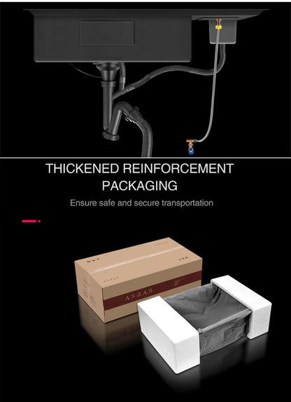 ASRAS New Nanometer Large Size Single Cup Rinser Kitchen Sink 4mm Thickness 220mm Depth With Drain Plate Knife Holder Sinks