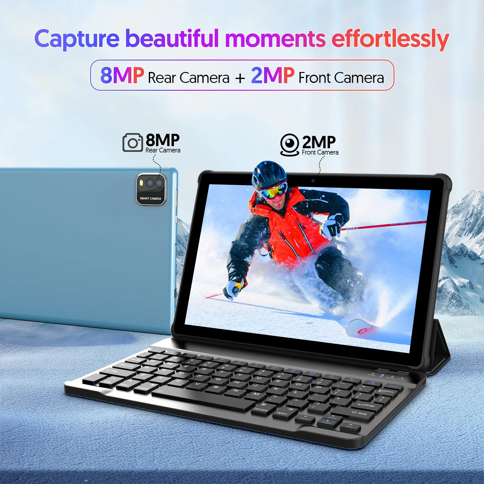 BAKEN 10-inch Android 15 tablet, quad-core processor, 12GB (3+9 expansion) RAM + 64GB storage, 5G WiFi, 1280*800 dual cameras.