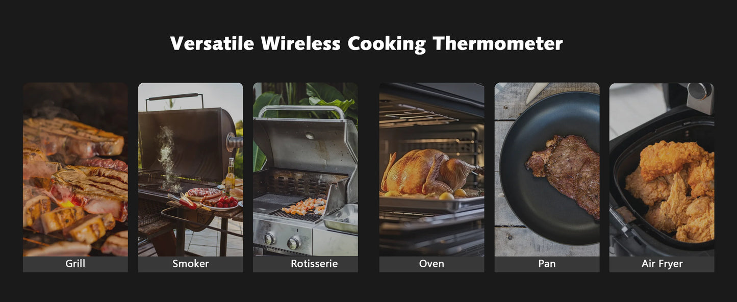 Wireless Bluetooth Meat Thermometer IP67 Waterproof Probes with LCD Screen Booster Rechargeable for Grilling Smoker BBQ Oven.