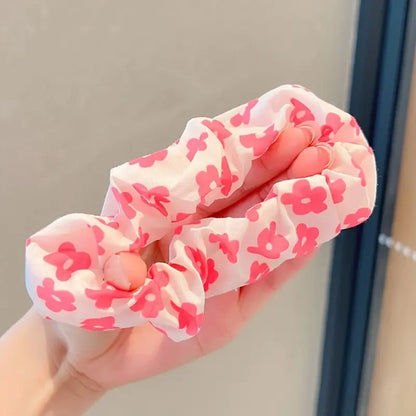 6pcs/set women's sweet pink peach blossom check large intestine hair ring,fashionable and versatile hair accessory.