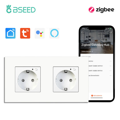 BSEED Einzelne ZigBee-Wandsteckdosen, Energiemonitor, doppelte Smart Meter-Steckdosen, Google Smart Life App, Alexa, Dreifachsteckdosen, EU-Kunststoff.