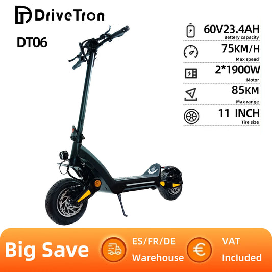 DriveTron DT06 E-Scooter 1900W Peak Power 60V18.2AH Battery 11*11‘’ Fat Tire Adult Electric Scooter.