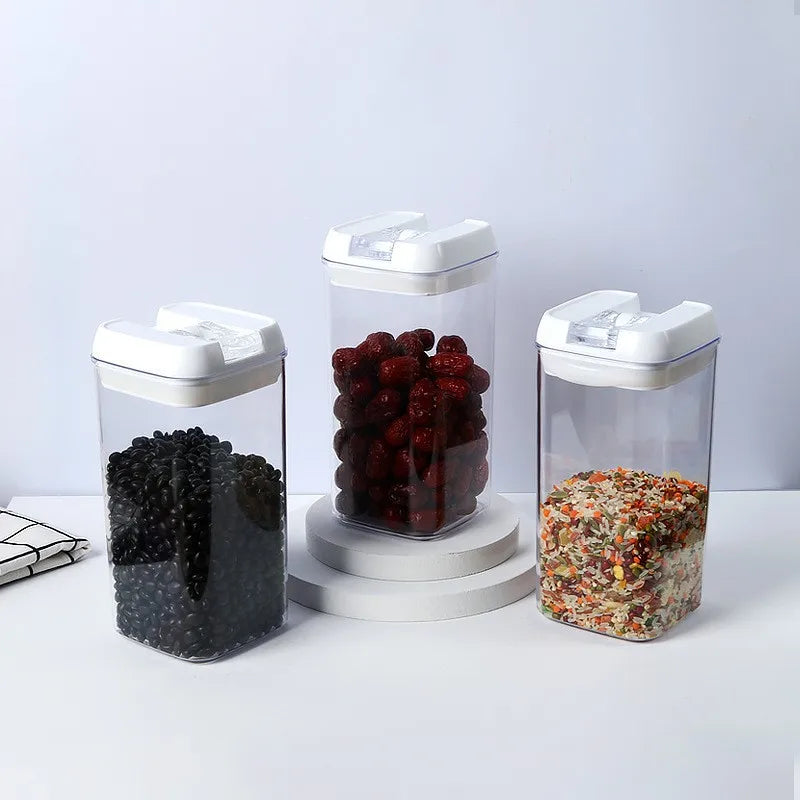 Kitchen Plastic Container Organizer Moisture-Proof Sealed Tank Square Transparent Grain Storage Jar Dried Fruit Snack Box Cans