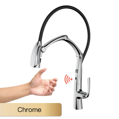 AITANA Gun Grey Luxury Brass LED Display Kitchen Faucet，Touchless Sensor，Pull-Out 3-Function Spray Water-Saving SinK Mixer