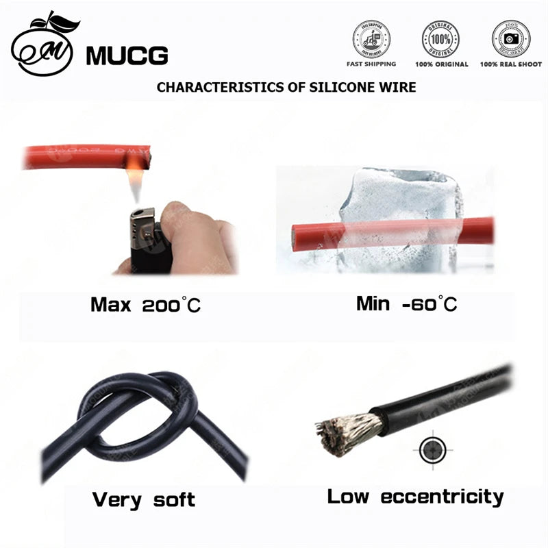 Black Red Silicone cable Super soft Silicone wire 1-26 Gauge Tinned copper Electrical wires 1 2 4 5 6 7 8 9 10 11 12 13 14 AWG.