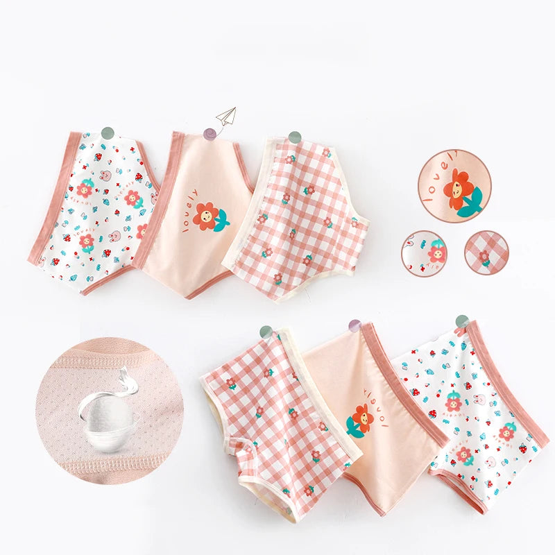 3Pcs/lot Kids Panties 7 Collections Chirdren's Underwear Lovely Girls Briefs Floral Grid Cute Pants Baby Dots Cotton Underpants.